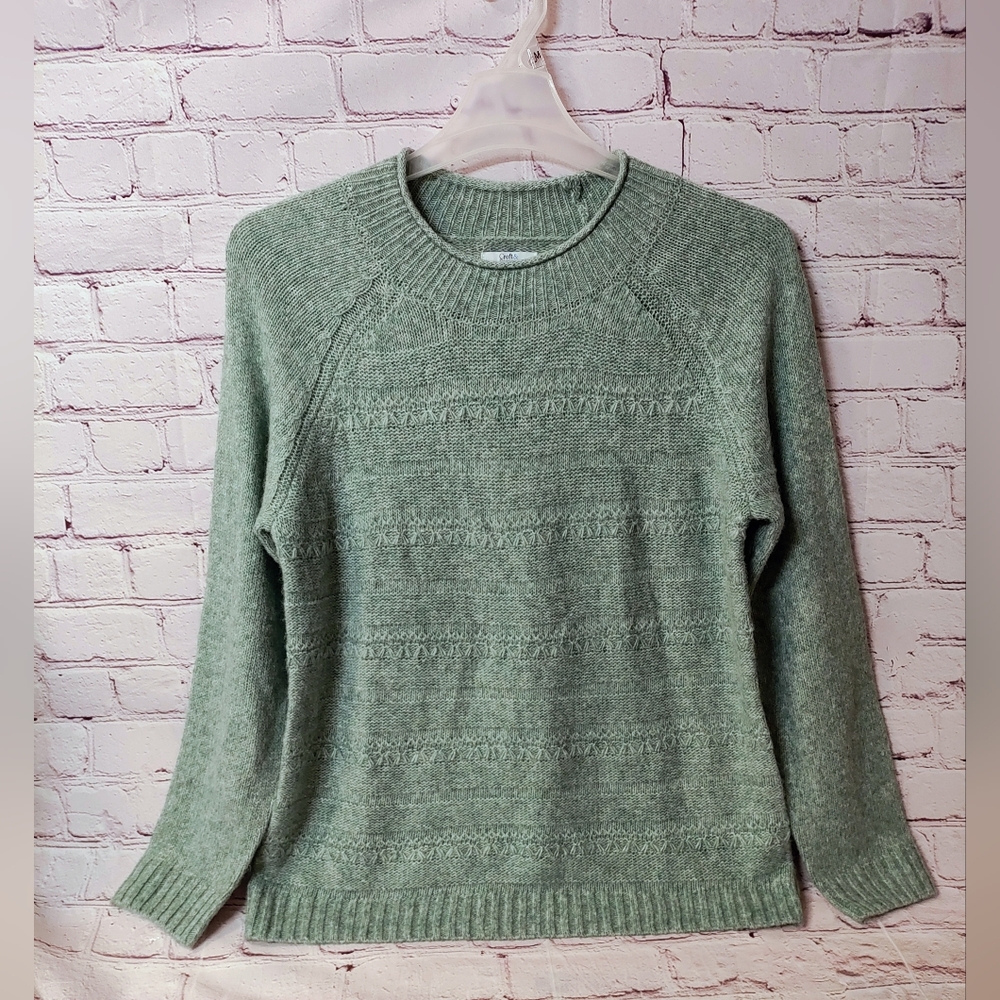 Croft & Barrow Mock Neck Holiday Stitch Green Sweater Large